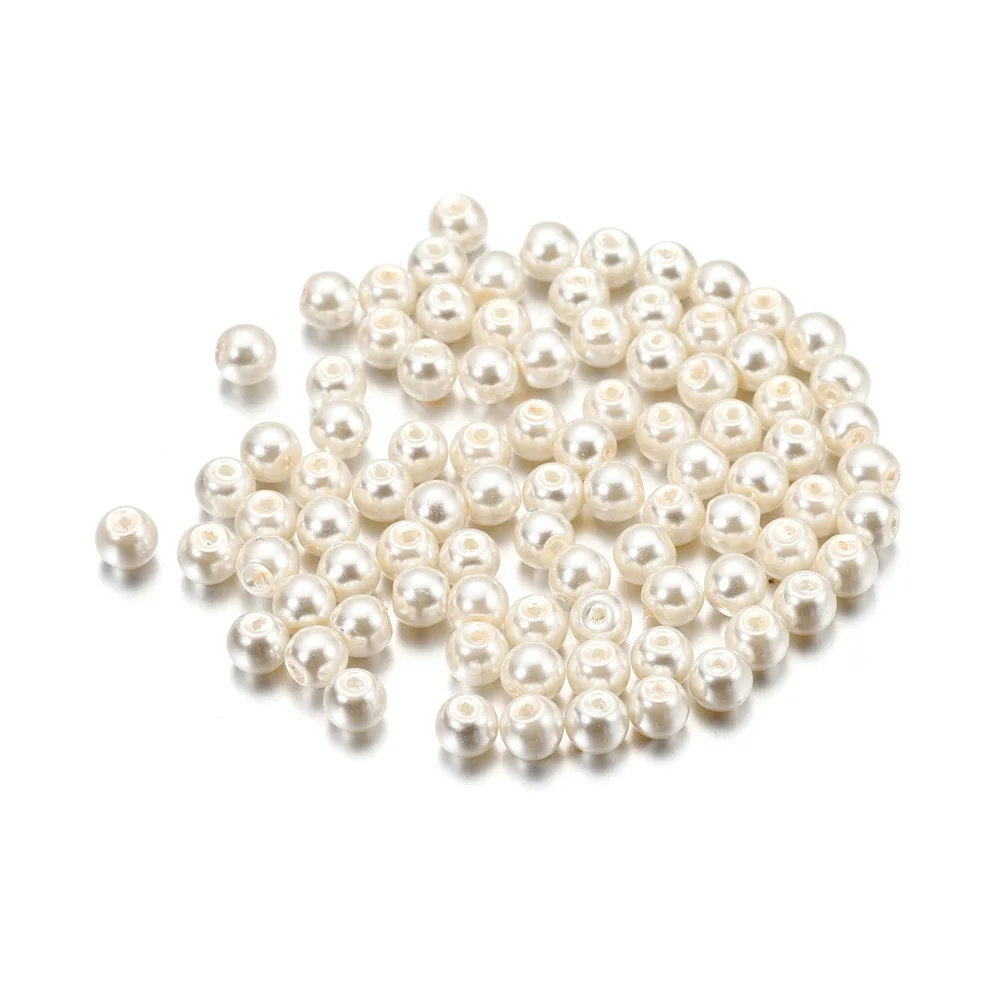100Pcs/Lot 4/6/8/10mm Round Glass Bead Imitation Pearl Beads for DIY Earrings Necklace Jewelry Making Findings Accessories