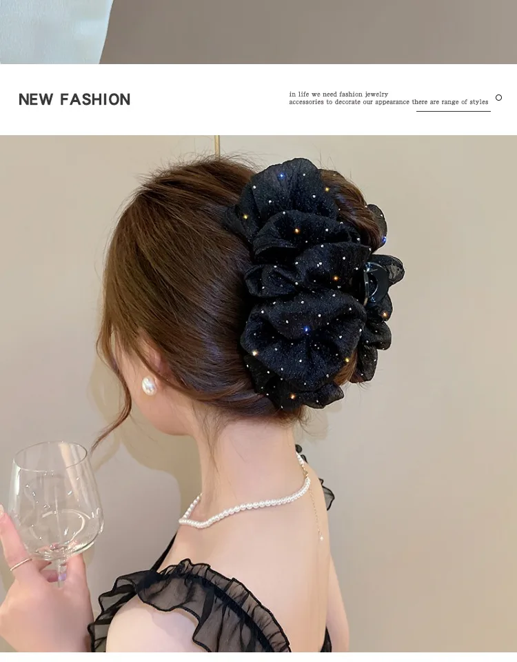 Summer Sweet Mesh Tulle Big Bow Hair Claw Clips for Women Solid Colours Elegant Bowknot Ponytail Clip New Headdress Accessories
