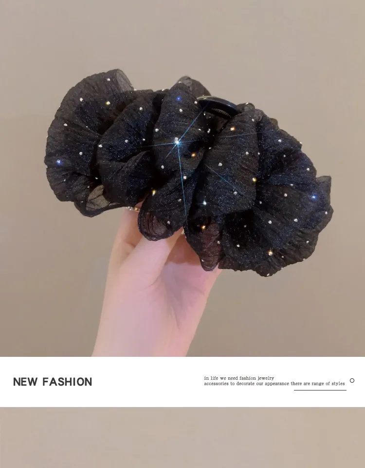 Summer Sweet Mesh Tulle Big Bow Hair Claw Clips for Women Solid Colours Elegant Bowknot Ponytail Clip New Headdress Accessories