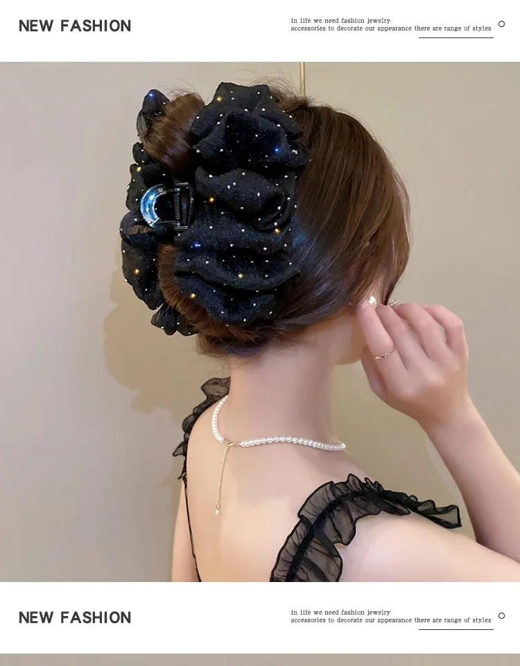 Summer Sweet Mesh Tulle Big Bow Hair Claw Clips for Women Solid Colours Elegant Bowknot Ponytail Clip New Headdress Accessories