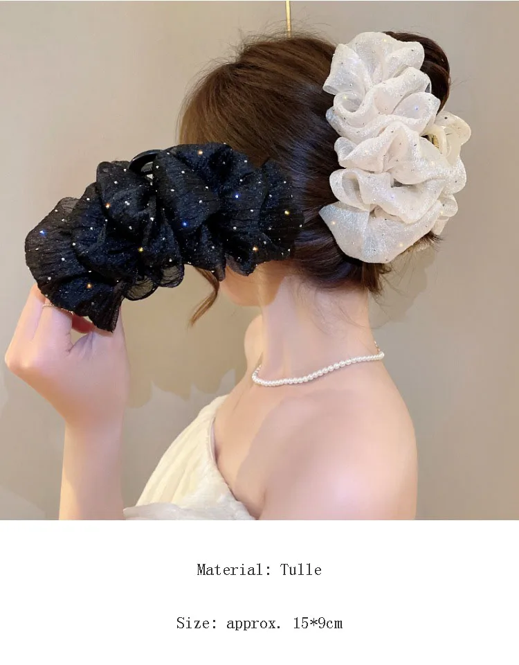 Summer Sweet Mesh Tulle Big Bow Hair Claw Clips for Women Solid Colours Elegant Bowknot Ponytail Clip New Headdress Accessories