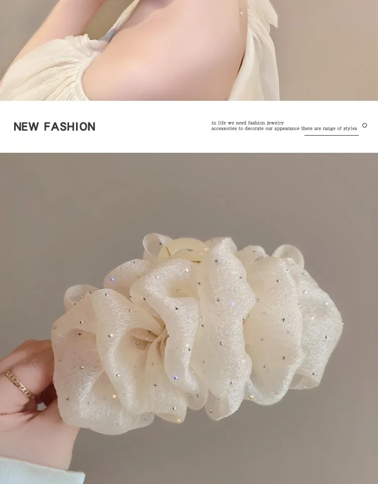 Summer Sweet Mesh Tulle Big Bow Hair Claw Clips for Women Solid Colours Elegant Bowknot Ponytail Clip New Headdress Accessories