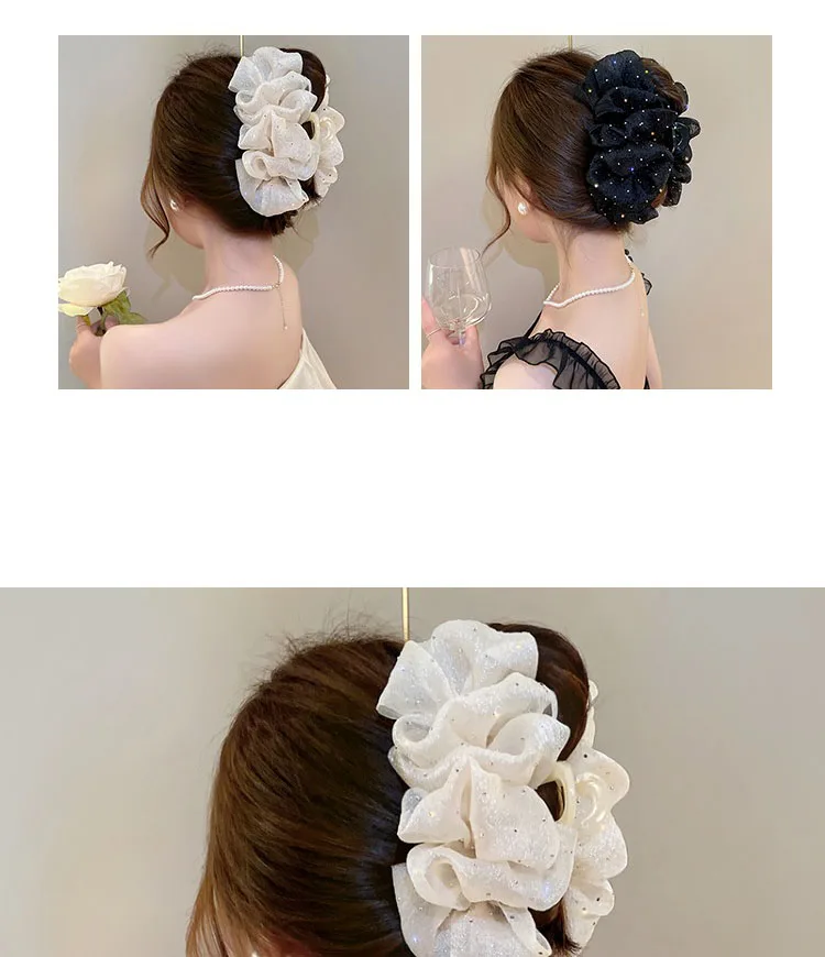 Summer Sweet Mesh Tulle Big Bow Hair Claw Clips for Women Solid Colours Elegant Bowknot Ponytail Clip New Headdress Accessories