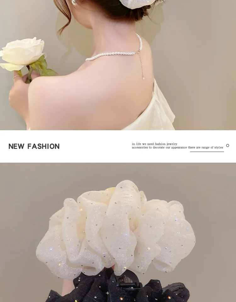 Summer Sweet Mesh Tulle Big Bow Hair Claw Clips for Women Solid Colours Elegant Bowknot Ponytail Clip New Headdress Accessories