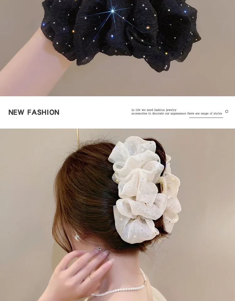 Summer Sweet Mesh Tulle Big Bow Hair Claw Clips for Women Solid Colours Elegant Bowknot Ponytail Clip New Headdress Accessories