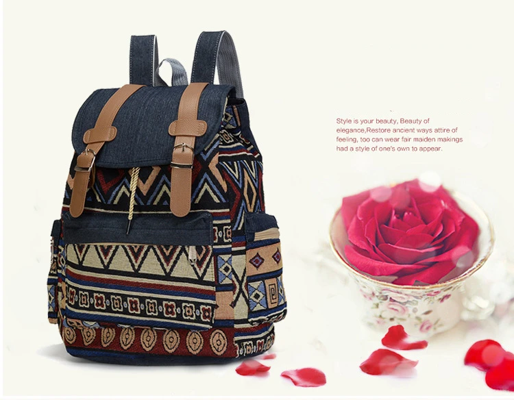 Women Printing National Backpack Canvas School Bags For Teenagers Shoulder Bag Weekend Travel Rucksack Denim Mochilas Femininas