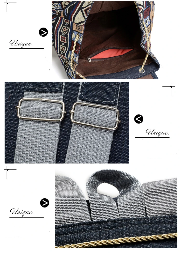 Women Printing National Backpack Canvas School Bags For Teenagers Shoulder Bag Weekend Travel Rucksack Denim Mochilas Femininas