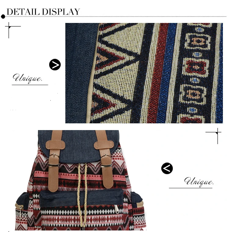 Women Printing National Backpack Canvas School Bags For Teenagers Shoulder Bag Weekend Travel Rucksack Denim Mochilas Femininas
