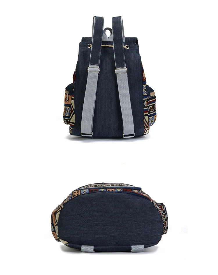 Women Printing National Backpack Canvas School Bags For Teenagers Shoulder Bag Weekend Travel Rucksack Denim Mochilas Femininas