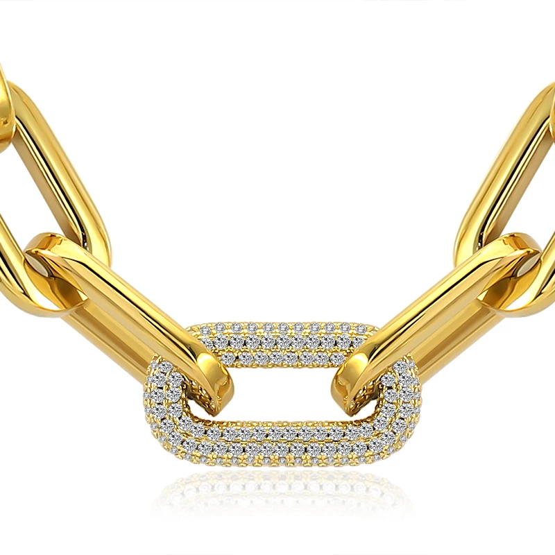 316L Stainless Steel Women Men Gold Silver Color Heavy Thick Big Links Chain Necklace with Bling Crystals Punk Necklace Jewelry