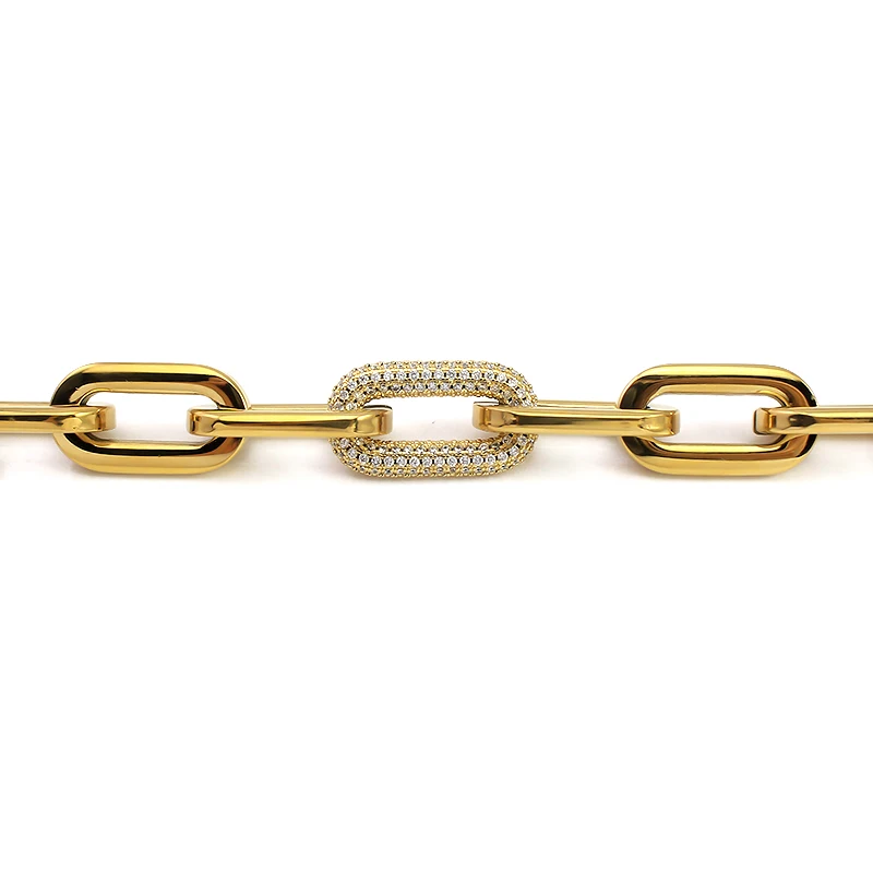 316L Stainless Steel Women Men Gold Silver Color Heavy Thick Big Links Chain Necklace with Bling Crystals Punk Necklace Jewelry