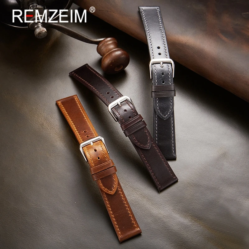 Retro Genuine Leather Strap Oil Wax Discoloration Cowhide Leather Watchband 18/19/20/21/22mm High Quality Business Watch Band