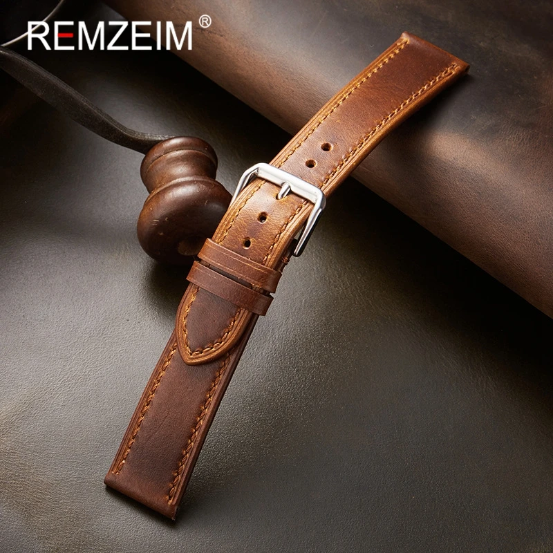 Retro Genuine Leather Strap Oil Wax Discoloration Cowhide Leather Watchband 18/19/20/21/22mm High Quality Business Watch Band
