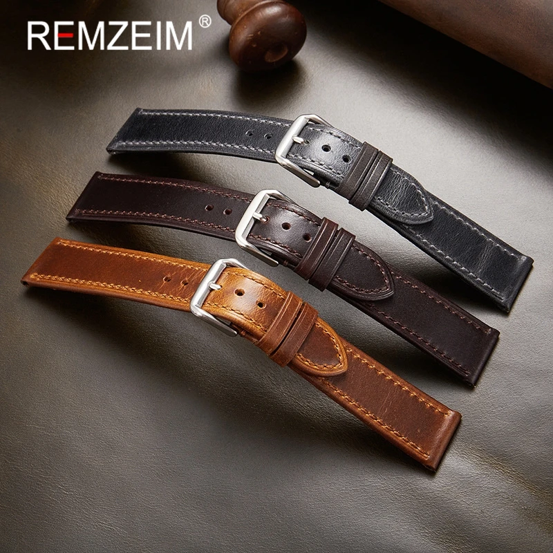 Retro Genuine Leather Strap Oil Wax Discoloration Cowhide Leather Watchband 18/19/20/21/22mm High Quality Business Watch Band