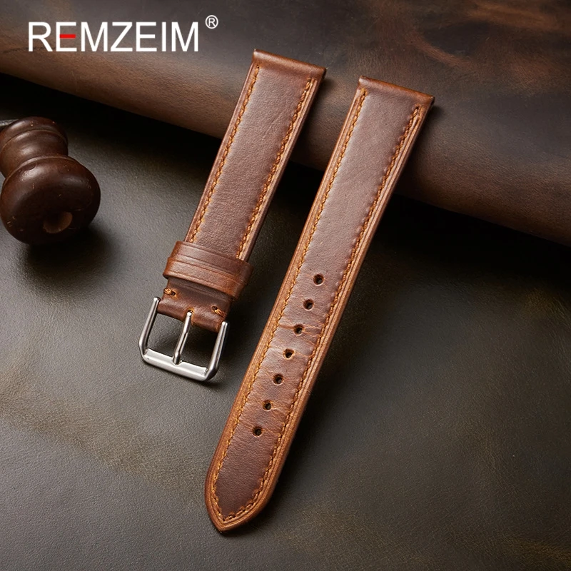 Retro Genuine Leather Strap Oil Wax Discoloration Cowhide Leather Watchband 18/19/20/21/22mm High Quality Business Watch Band