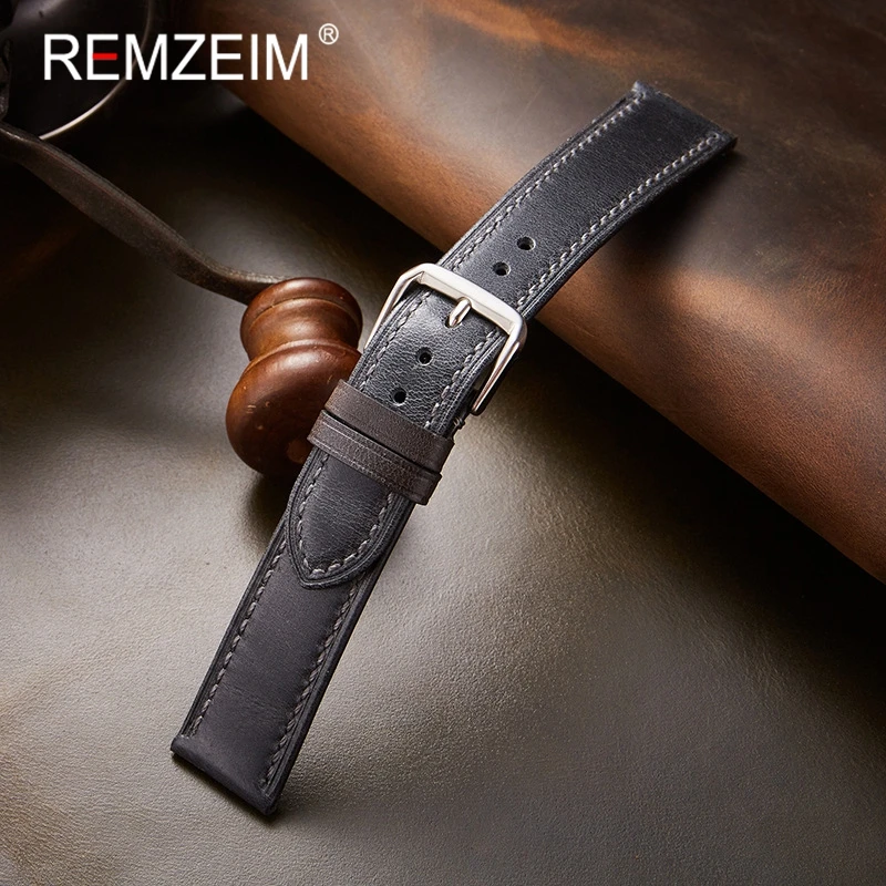 Retro Genuine Leather Strap Oil Wax Discoloration Cowhide Leather Watchband 18/19/20/21/22mm High Quality Business Watch Band