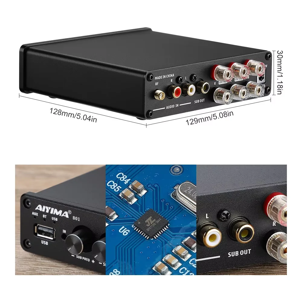 AIYIMA B01 Bluetooth Power Amplifier 2.1 Sound Amplificador Speaker Home Audio Amp A03 TPA3116 Subwoofer Amplifier 50Wx2+100W