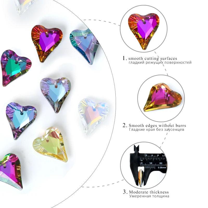 12/24PCS 17x14mm Crystal Heart Pendant Glass Beads for Jewelry Making DIY Earrings Necklace Loose Beads Plating Color Accessory