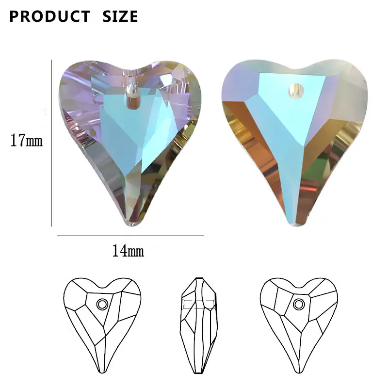 12/24PCS 17x14mm Crystal Heart Pendant Glass Beads for Jewelry Making DIY Earrings Necklace Loose Beads Plating Color Accessory