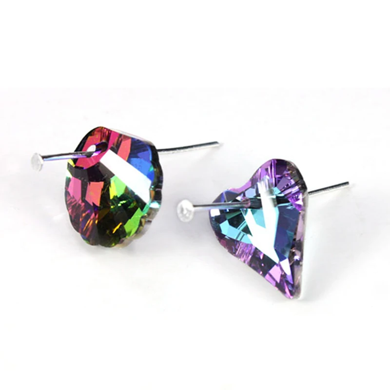 12/24PCS 17x14mm Crystal Heart Pendant Glass Beads for Jewelry Making DIY Earrings Necklace Loose Beads Plating Color Accessory