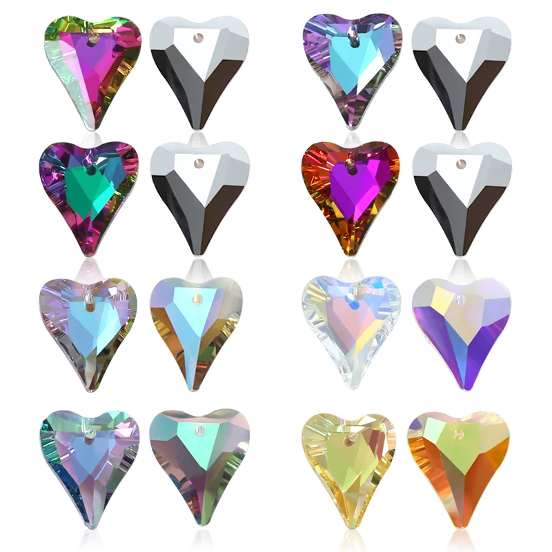 12/24PCS 17x14mm Crystal Heart Pendant Glass Beads for Jewelry Making DIY Earrings Necklace Loose Beads Plating Color Accessory