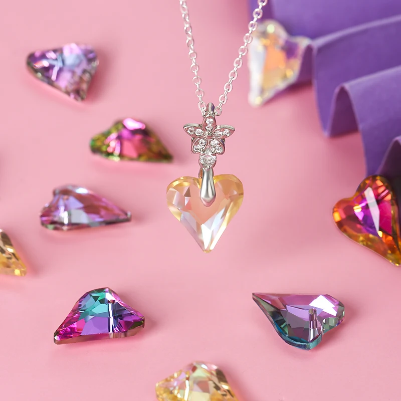 12/24PCS 17x14mm Crystal Heart Pendant Glass Beads for Jewelry Making DIY Earrings Necklace Loose Beads Plating Color Accessory