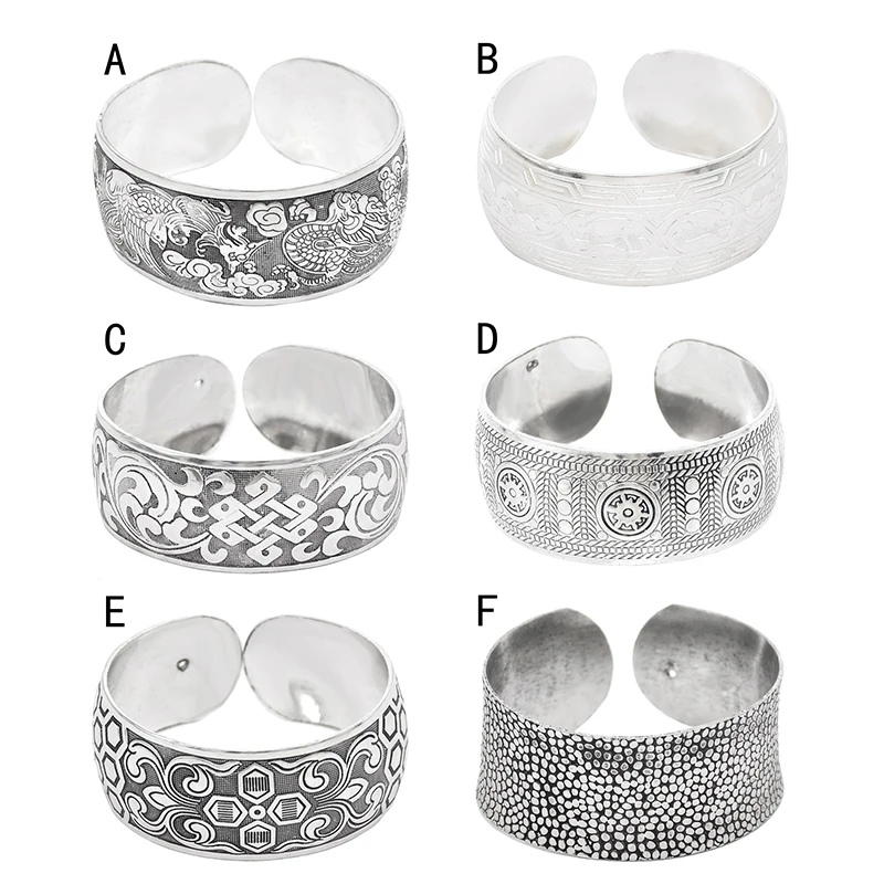 Women Cuff Bracelet Tibetan Silver Fashion Carving Vintage Boho Ethnic Bracelet Exaggerated Wide Bohemian Bracelets Female