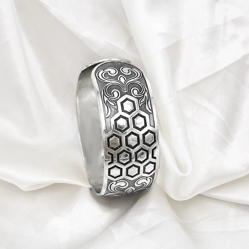 Women Cuff Bracelet Tibetan Silver Fashion Carving Vintage Boho Ethnic Bracelet Exaggerated Wide Bohemian Bracelets Female