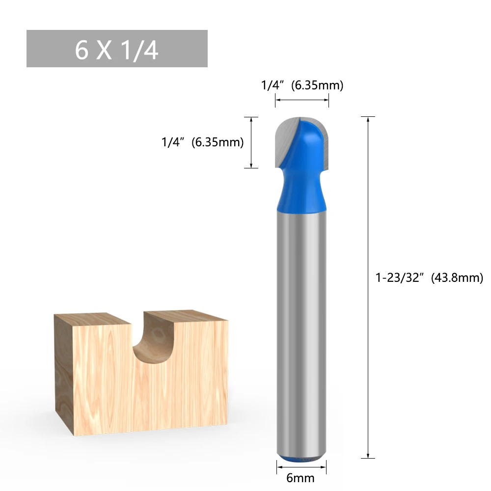 LAVIE 1pc 6mm 1/4 Shank Ball Nose Router Bit Set Round Milling Cutter For Wood CNC Radius Core Box Solid Carbide Tools