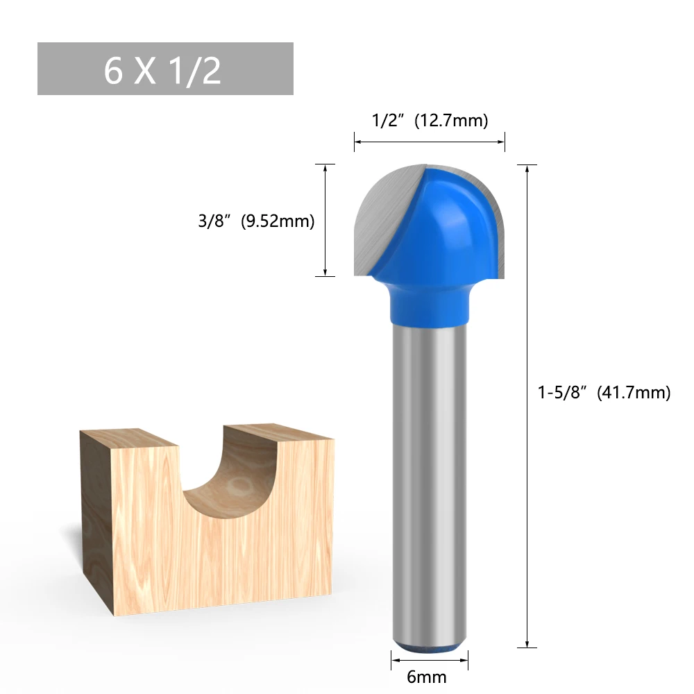 LAVIE 1pc 6mm 1/4 Shank Ball Nose Router Bit Set Round Milling Cutter For Wood CNC Radius Core Box Solid Carbide Tools