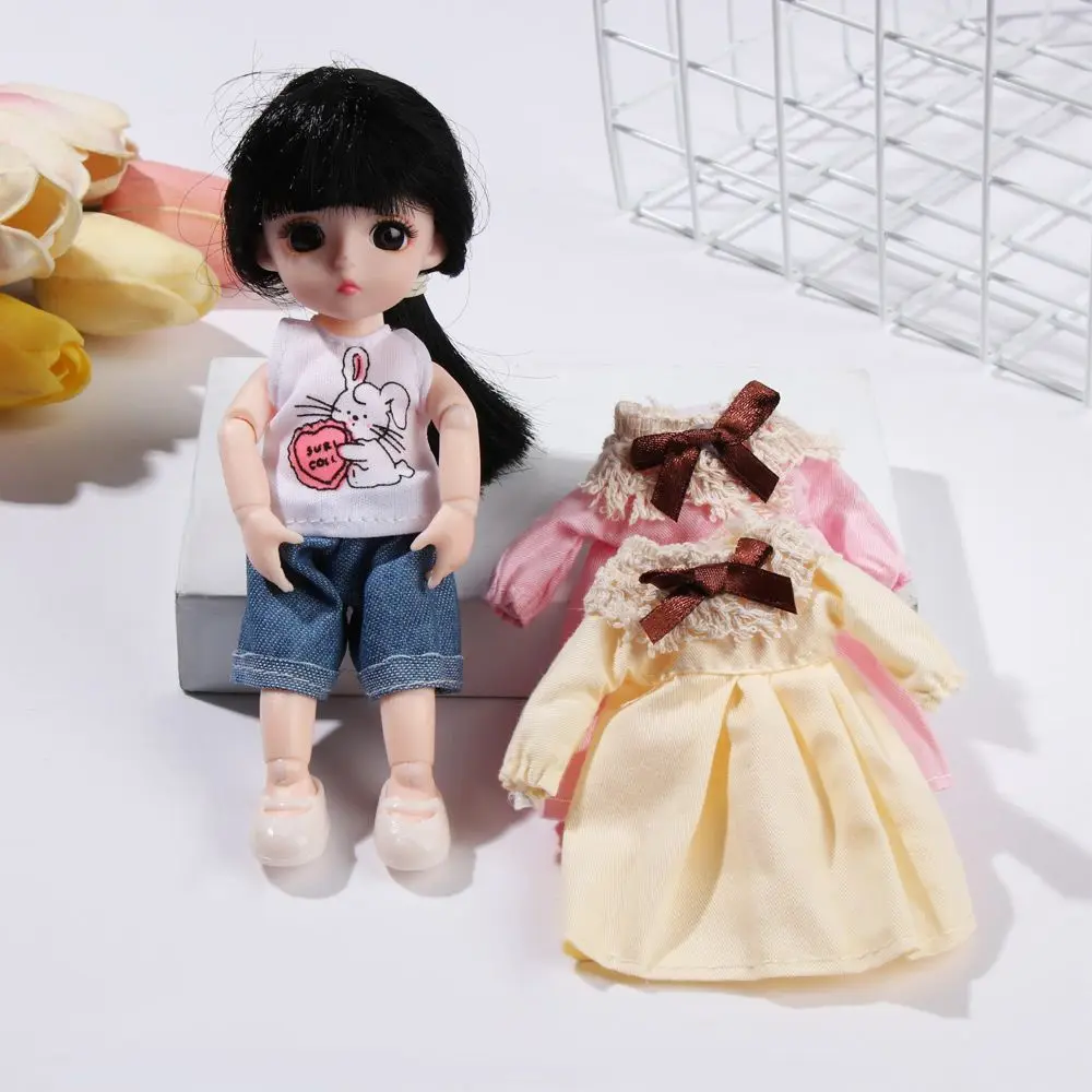 16cm Doll Clothes Cute Princess Dress For 1/8 BJD Doll Tops T-shirt Hoodies Jeans Pants Suit Lace Knitted Sweater Skirt Gift Toy