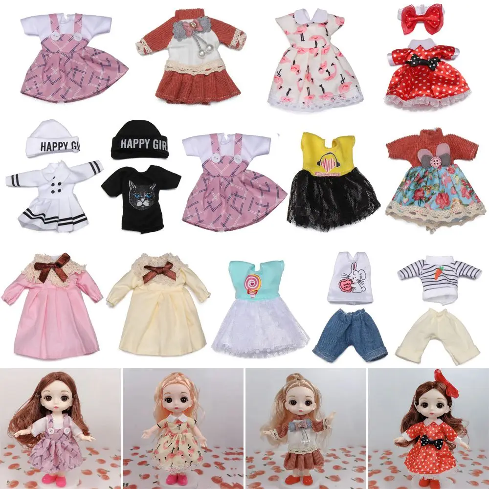 16cm Doll Clothes Cute Princess Dress For 1/8 BJD Doll Tops T-shirt Hoodies Jeans Pants Suit Lace Knitted Sweater Skirt Gift Toy