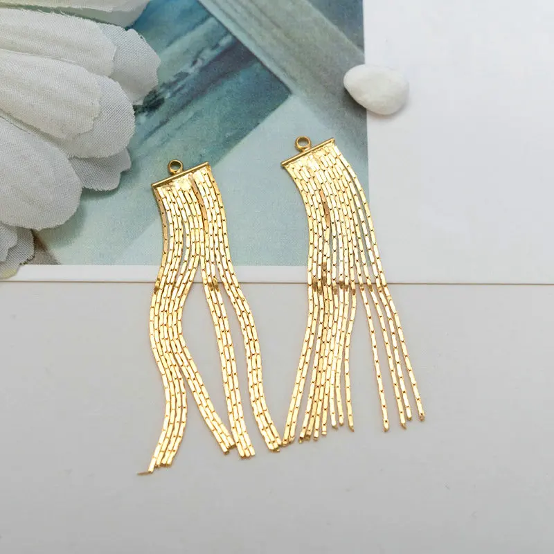 4PCS 45MM 24K Gold Color Plated Brass Jewelry Accessories Chain Tassel DIY Making Hand Made Jewelry Findings Component
