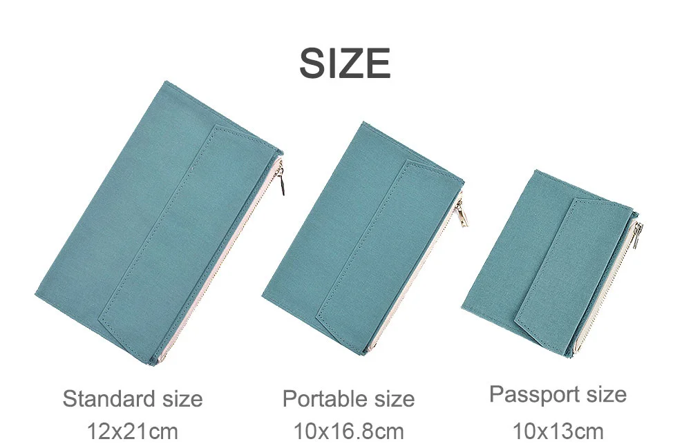 Canvas Cloth Zipper Pouch Pocket Leather Bound Notebook Planner Accessory Regular Passport Storage Bag File Folder Stationery