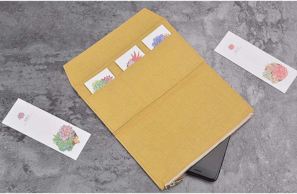 Canvas Cloth Zipper Pouch Pocket Leather Bound Notebook Planner Accessory Regular Passport Storage Bag File Folder Stationery