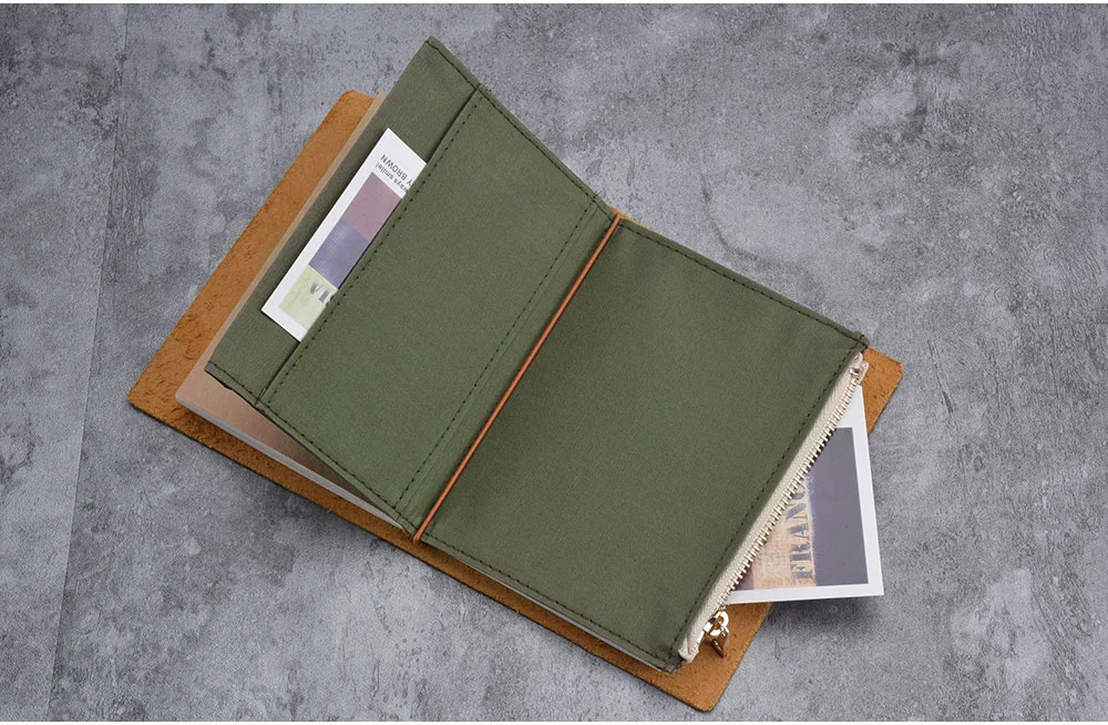 Canvas Cloth Zipper Pouch Pocket Leather Bound Notebook Planner Accessory Regular Passport Storage Bag File Folder Stationery