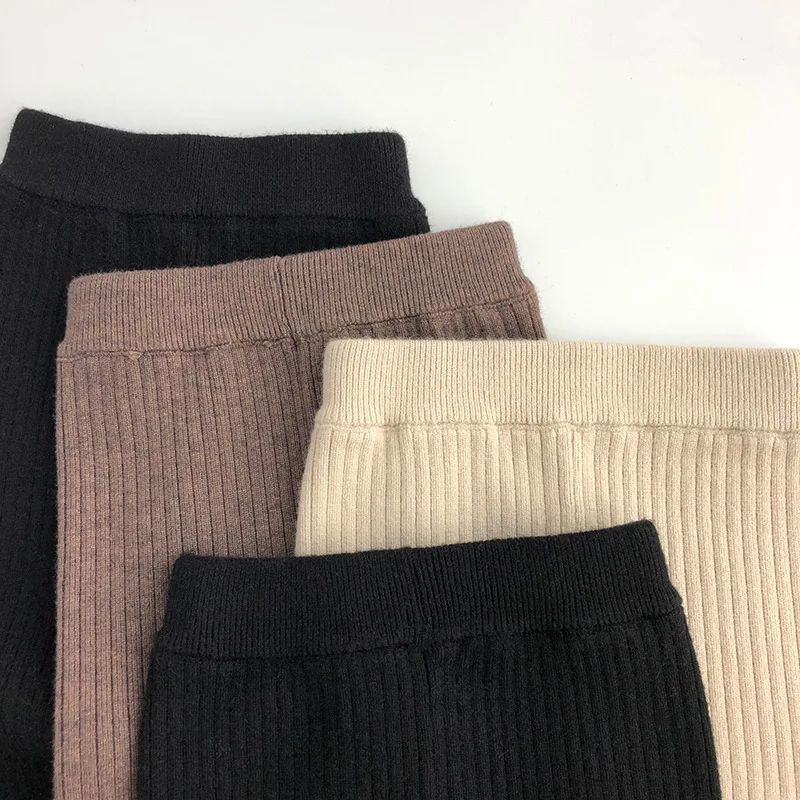 MILANCEL 2026 Spring High Elastic Knitted Kids Sweater Pants Skinny Solid Toddler Boys Girls Leggings Trousers for 1-6y