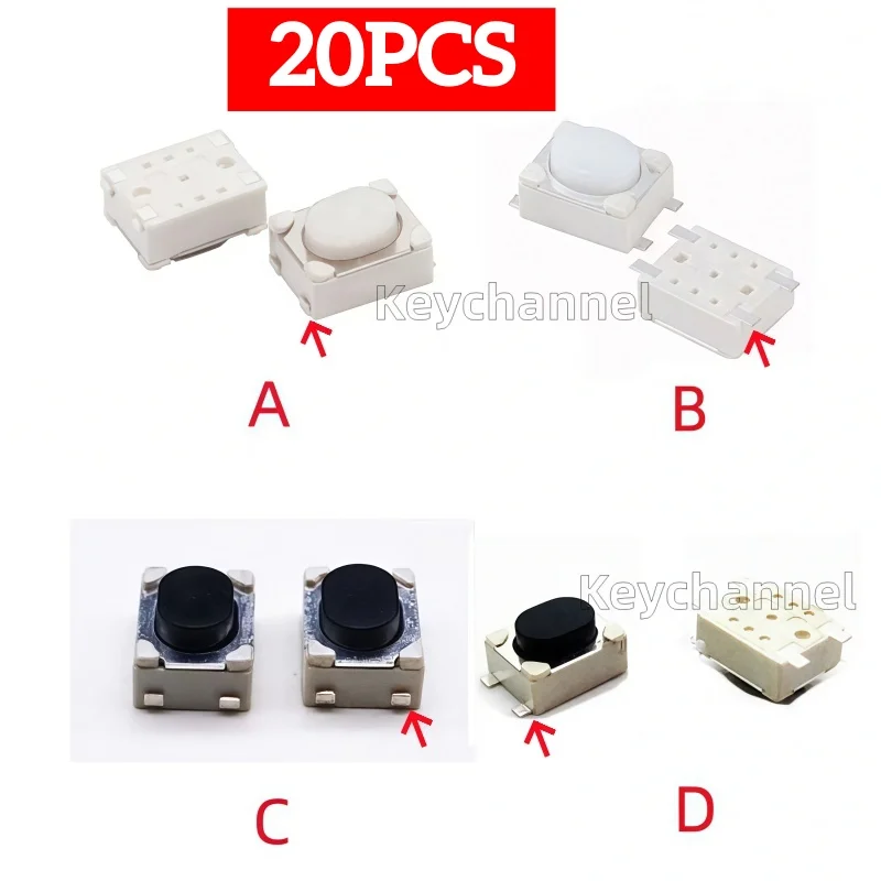 Keychannel 20PCS 3*4*2.5mm Car Key Button Remote Repair Button Key Fob Replace Button for GM Renualt Opel Peugeot Citroen Remote