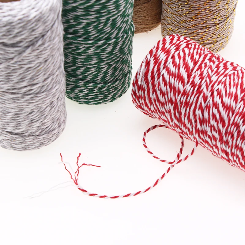 2mm*100m Christmas Twine Cotton Jute String Rope Cord Ribbon Decoration Tying Cake Pastry Boxes DIY Crafts Gift Wrapping