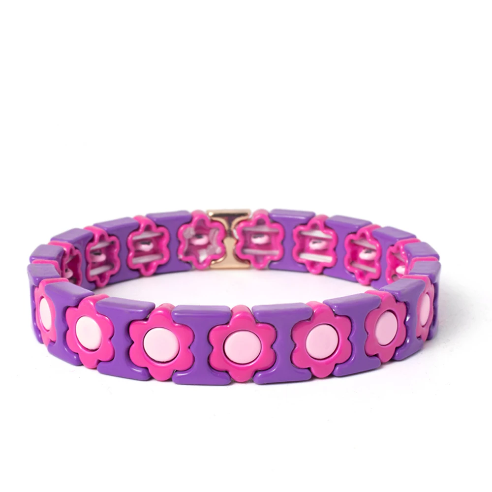 New Design Colorful Flower Charms Bangle For Women Handmade Bohemian Elastic Flower Bracelets Metal Beads Jewelry