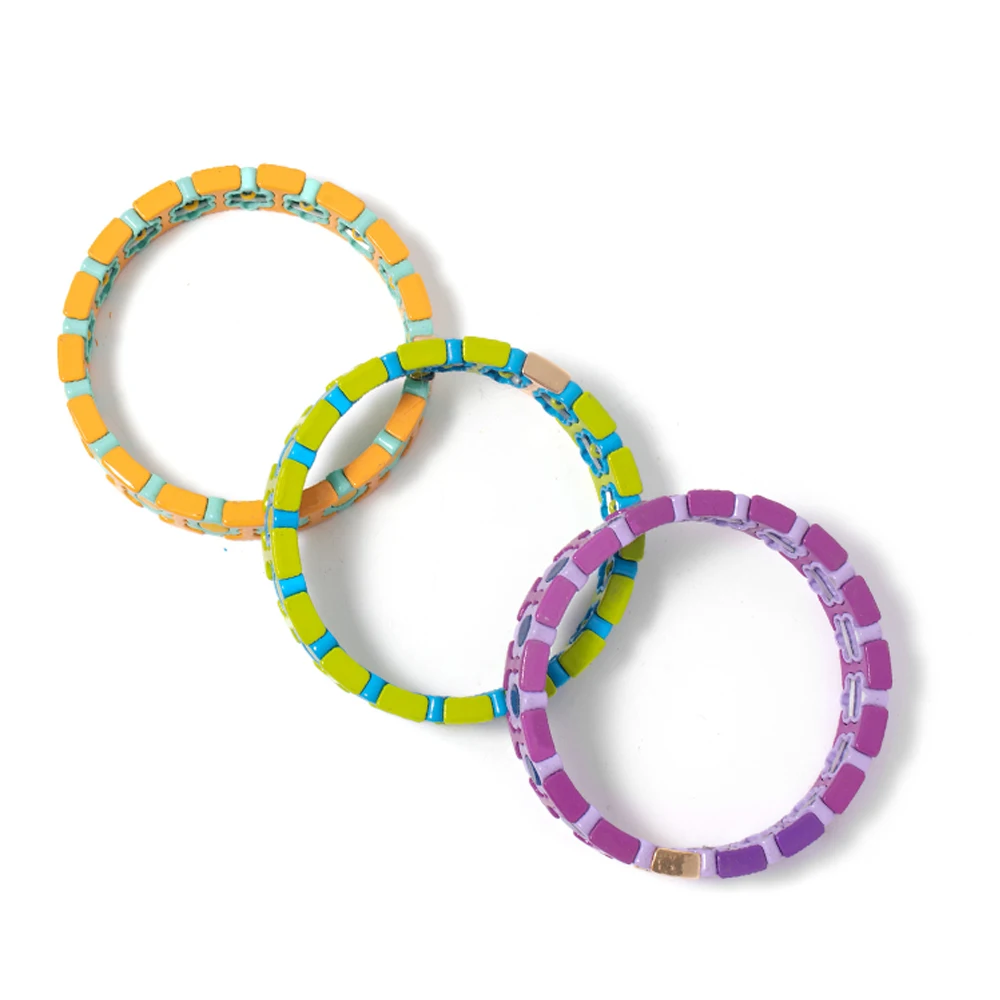 New Design Colorful Flower Charms Bangle For Women Handmade Bohemian Elastic Flower Bracelets Metal Beads Jewelry