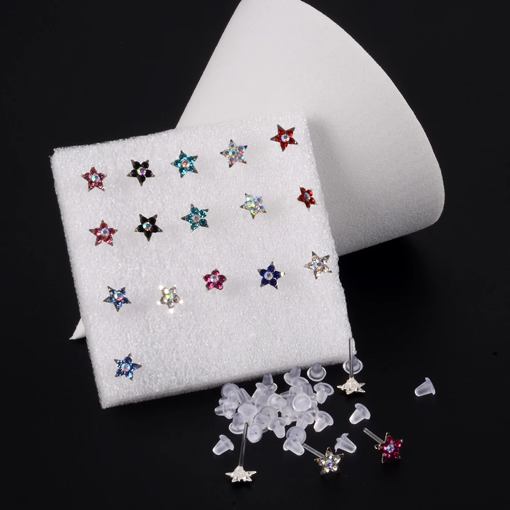 1 Box Bioplast Flexible Zircon Ear Tragus Helix Cartilage Cz Lobe earrings Piercing Gem Flower Heart Nose Ring Labret Lip Stud