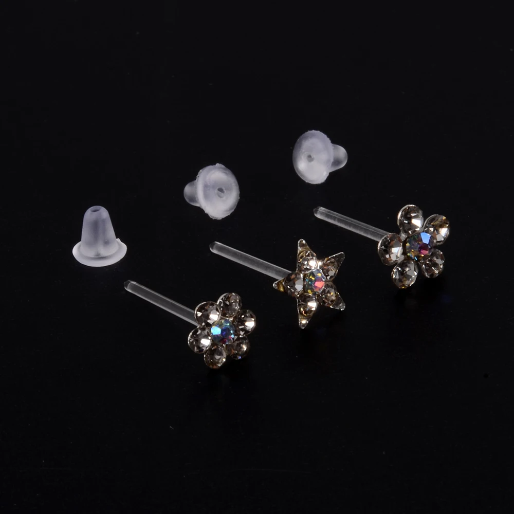 1 Box Bioplast Flexible Zircon Ear Tragus Helix Cartilage Cz Lobe earrings Piercing Gem Flower Heart Nose Ring Labret Lip Stud