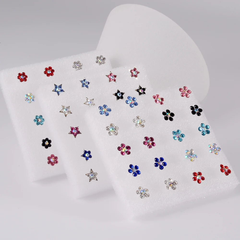 1 Box Bioplast Flexible Zircon Ear Tragus Helix Cartilage Cz Lobe earrings Piercing Gem Flower Heart Nose Ring Labret Lip Stud