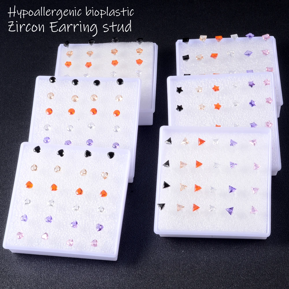1 Box Bioplast Flexible Zircon Ear Tragus Helix Cartilage Cz Lobe earrings Piercing Gem Flower Heart Nose Ring Labret Lip Stud