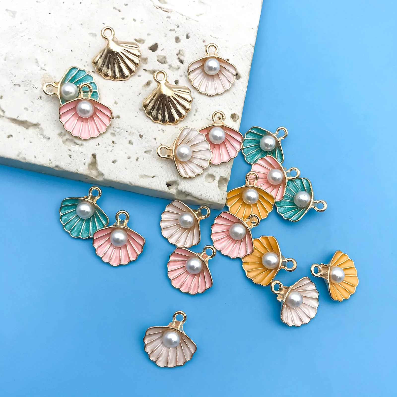 Mix 20pcs/Set Oil Drip Enamel Marine Life Shell Shaped Charms Pendant for DIY Necklace Bracelet Earrings Jewelry Making Handmade