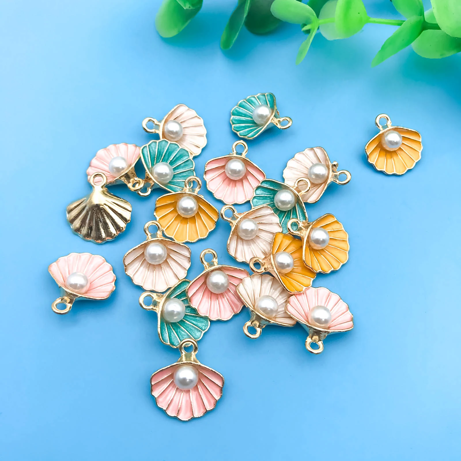 Mix 20pcs/Set Oil Drip Enamel Marine Life Shell Shaped Charms Pendant for DIY Necklace Bracelet Earrings Jewelry Making Handmade