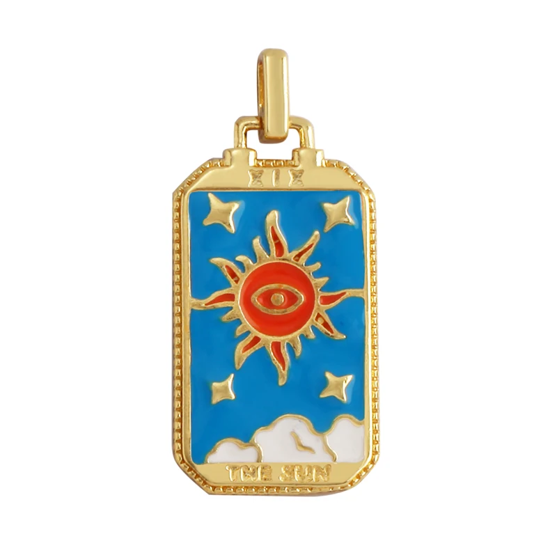 Enamel Tarot Cards Sun Star Moon Evil Eye Heart Hand Charm Pendant,18K Gold Plated Bracelets Necklaces Jewelry Accessories M80