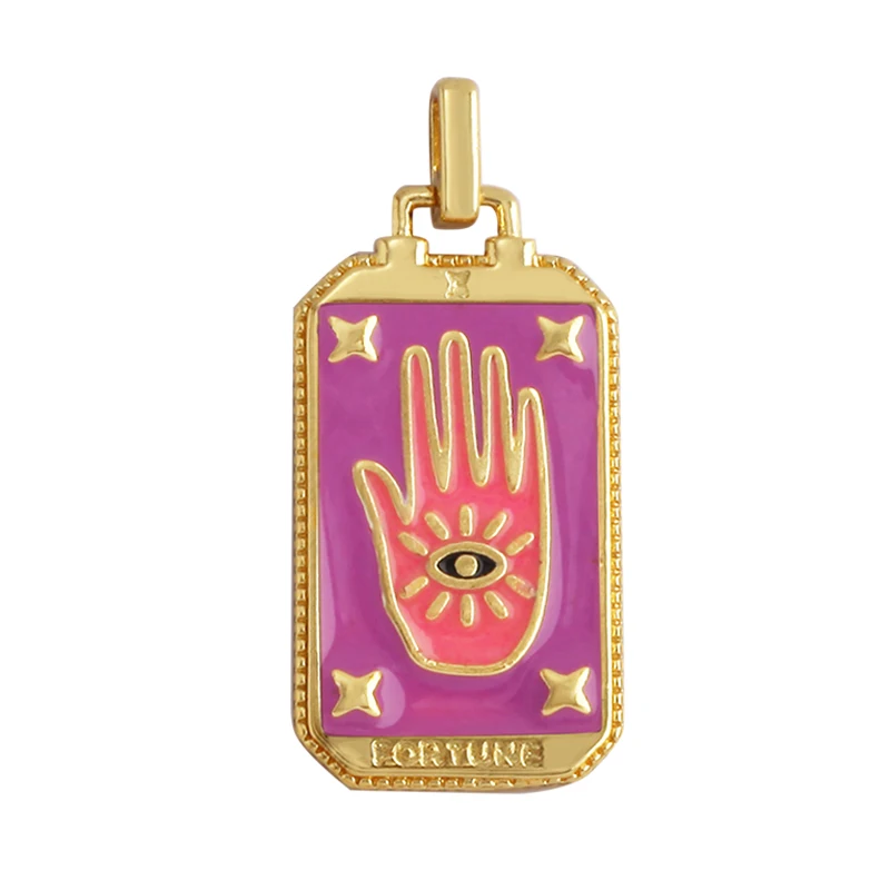 Enamel Tarot Cards Sun Star Moon Evil Eye Heart Hand Charm Pendant,18K Gold Plated Bracelets Necklaces Jewelry Accessories M80