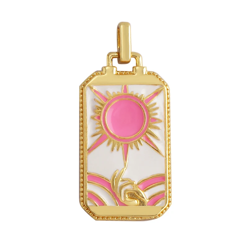 Enamel Tarot Cards Sun Star Moon Evil Eye Heart Hand Charm Pendant,18K Gold Plated Bracelets Necklaces Jewelry Accessories M80